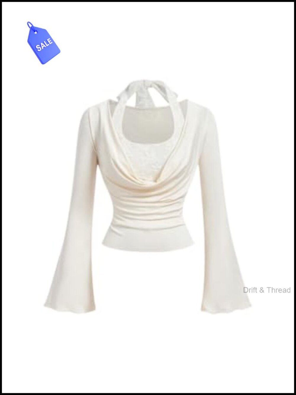 Women's Lace Halter Top Long Flare Sleeve Going Out Tee
